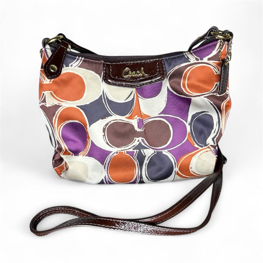 Coach Purple and Orange Patterned Shoulder Bag Ashley Scarf